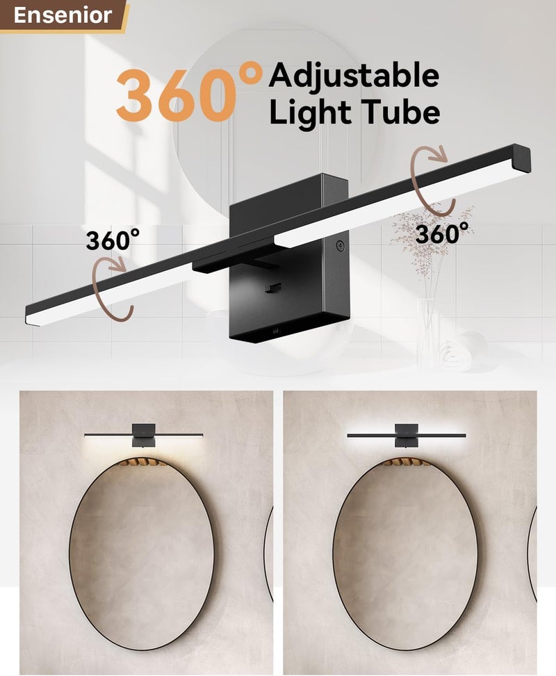 Ensenior Modern Bathroom Vanity Light 24 inch, Built-in Dimmer, 14W Dimmable 5CCT Led Bath Lights, Black Bar Vanity Light for Bathroom Mirror Cabinets Bedroom-FCC & ETL Certificated - Image 3